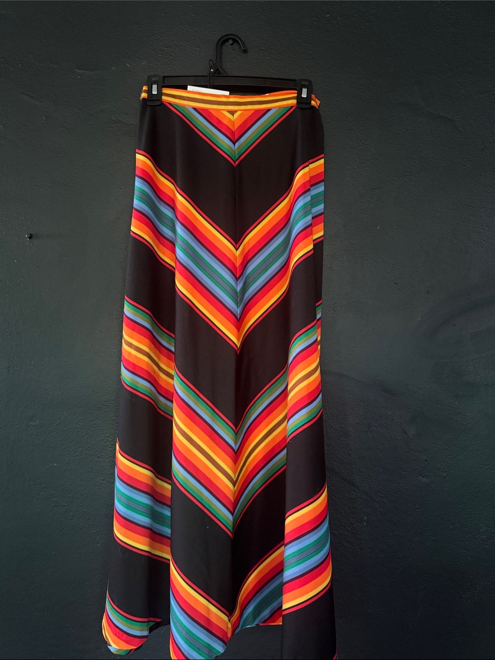Source Unknown Black Maxi Skirt with Rainbow Chevron Stripes
